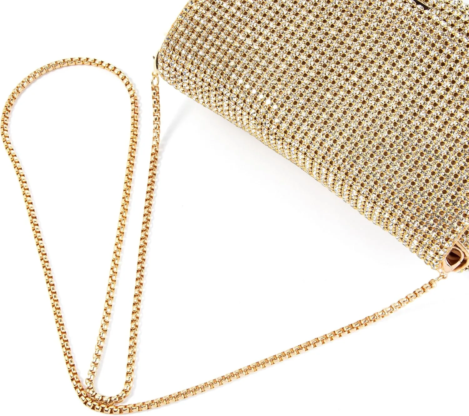 Women Rhinestone Evening Shoulder Bag WOC Crystal Clutch with Detachable Strap Sparkling Purse for Wedding Party