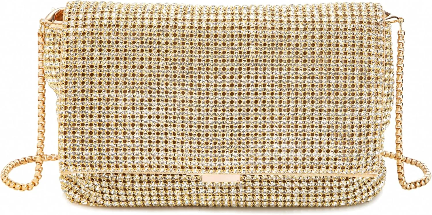 Women Rhinestone Evening Shoulder Bag WOC Crystal Clutch with Detachable Strap Sparkling Purse for Wedding Party