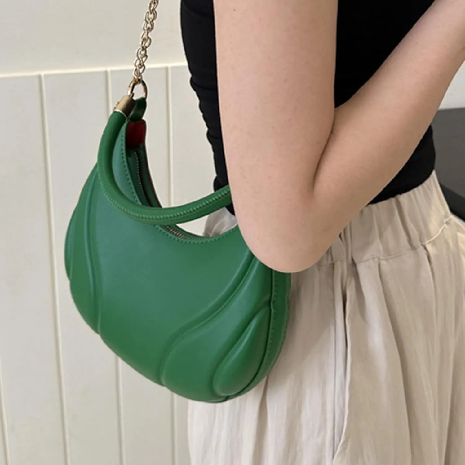 Women Shoulder Bag Fashion New Pattern Solid Color Retro Practical Large Capacity Zipper Messenger Bag (Green, One Size)