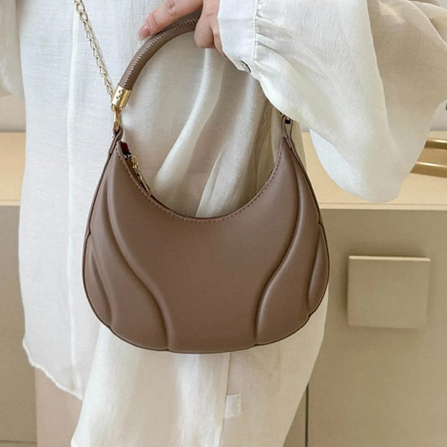 Women Shoulder Bag Fashion New Pattern Solid Color Retro Practical Large Capacity Zipper Messenger Bag (Khaki, One Size)