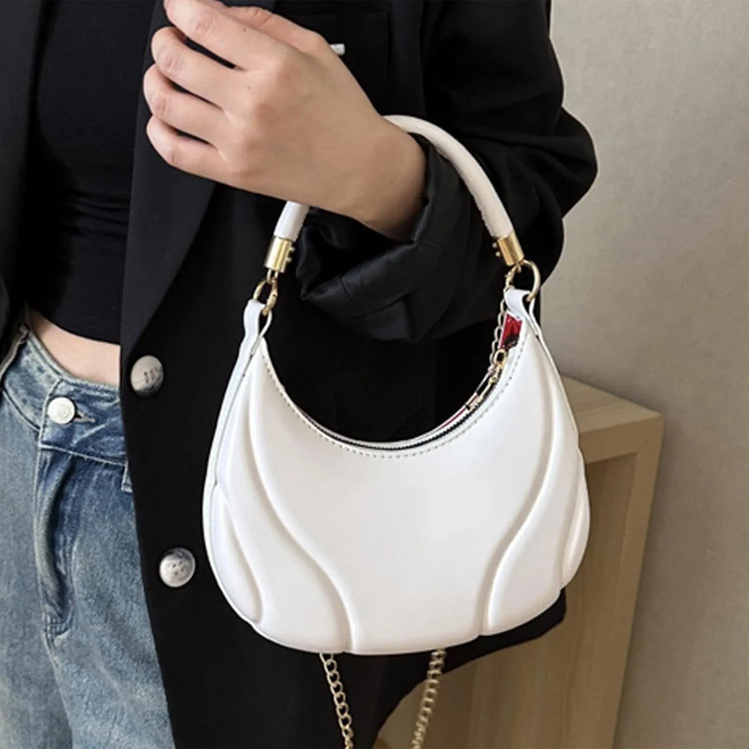 Women Shoulder Bag Fashion New Pattern Solid Color Retro Practical Large Capacity Zipper Messenger Bag (White, One Size)