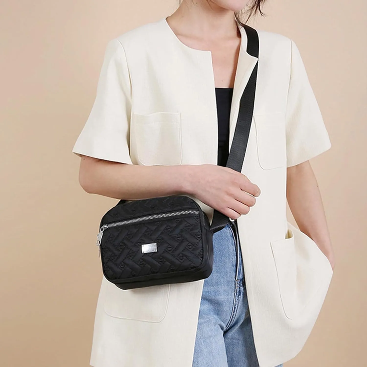 Women Shoulder Bags Fashionable And Simple With Multiple Layer Zipper And A Large Capacity Practical (Black, One Size)