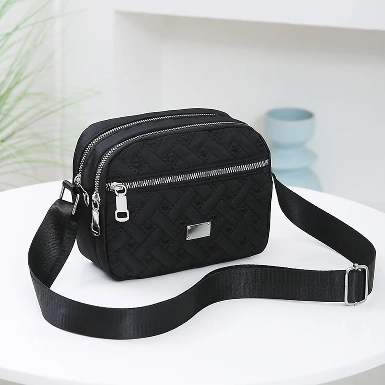 Women Shoulder Bags Fashionable And Simple With Multiple Layer Zipper And A Large Capacity Practical (Black, One Size)