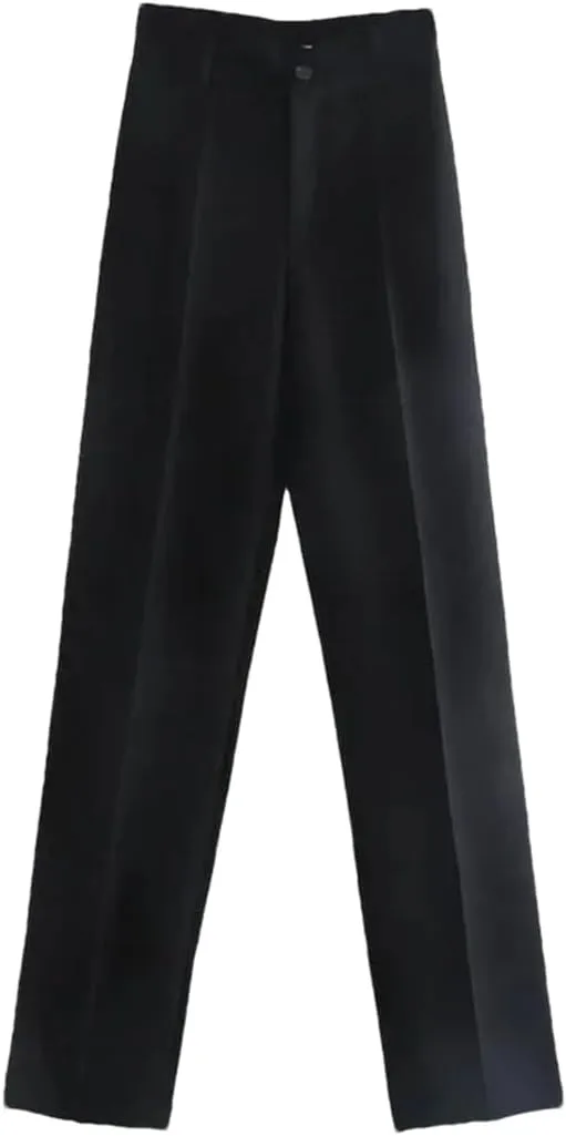 Women Solid Vintage High Waist Zipper Fly Office Straight Pants Business Casual Trousers