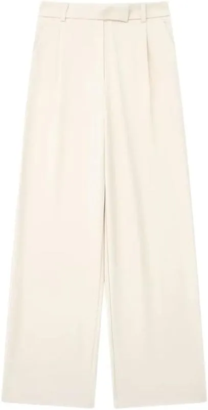 Women Solid Zipper Fly Straight Vintage High Waist Trousers Business Casual Pants