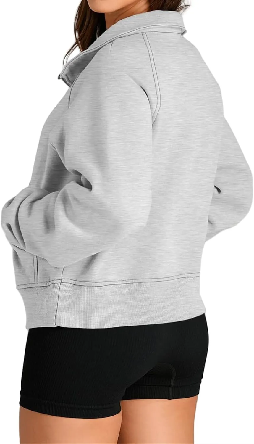 Women Sweatshirt Half Zipper Crop Pullover Hoodie Oversized Quarter Zip Fleece Sweatshirt Fall Fashion Outfits Clothes