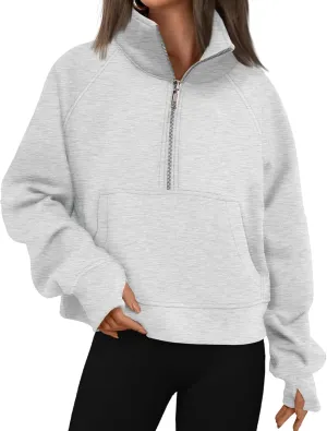 Women Sweatshirt Half Zipper Crop Pullover Hoodie Oversized Quarter Zip Fleece Sweatshirt Fall Fashion Outfits Clothes