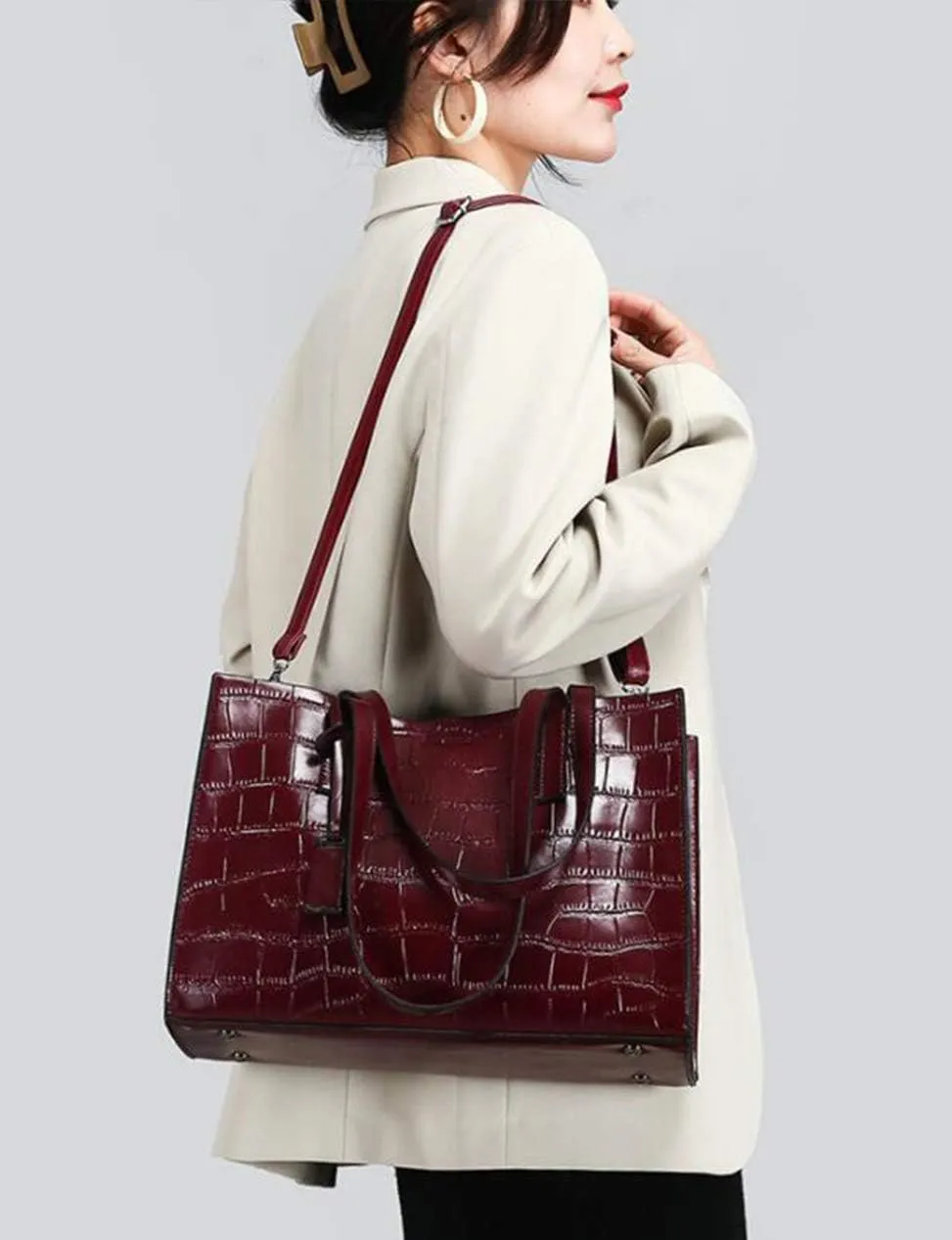 Women Synthetic PU Leather Tote Satchel Crossbody Hobo Handbags Shoulder Messenger Bag Elegant Work Gift