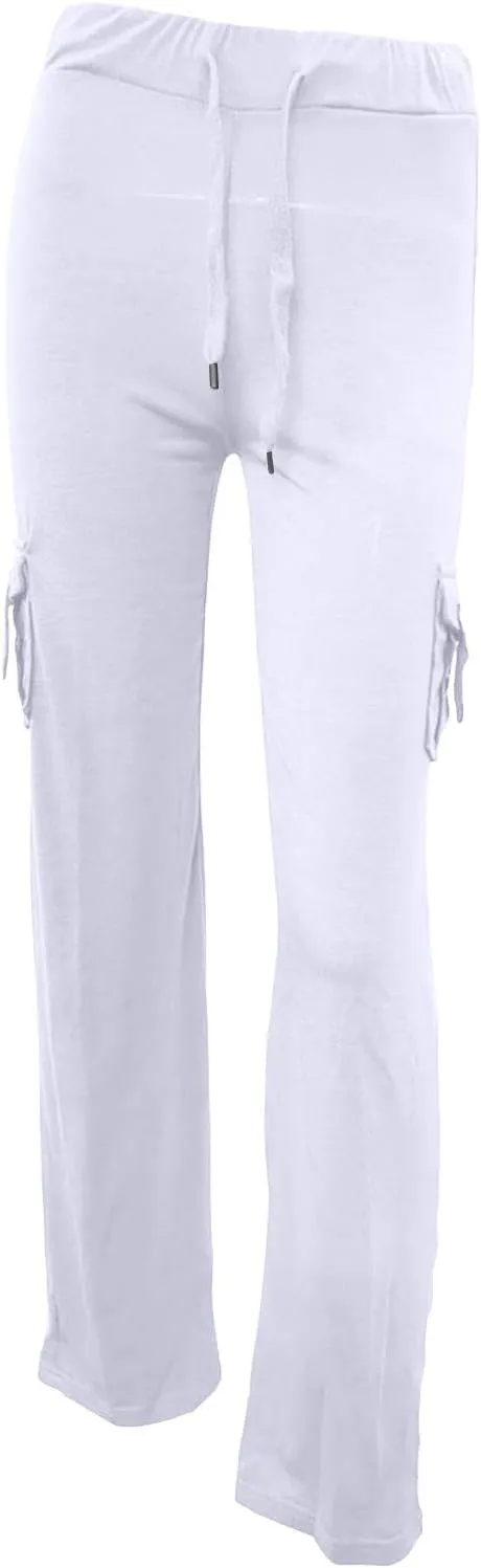 Women Workout Out Leggings Pants Solid Stretch Waist Button Pockets Yoga Gym Pants Elastic Waist Running Trousers