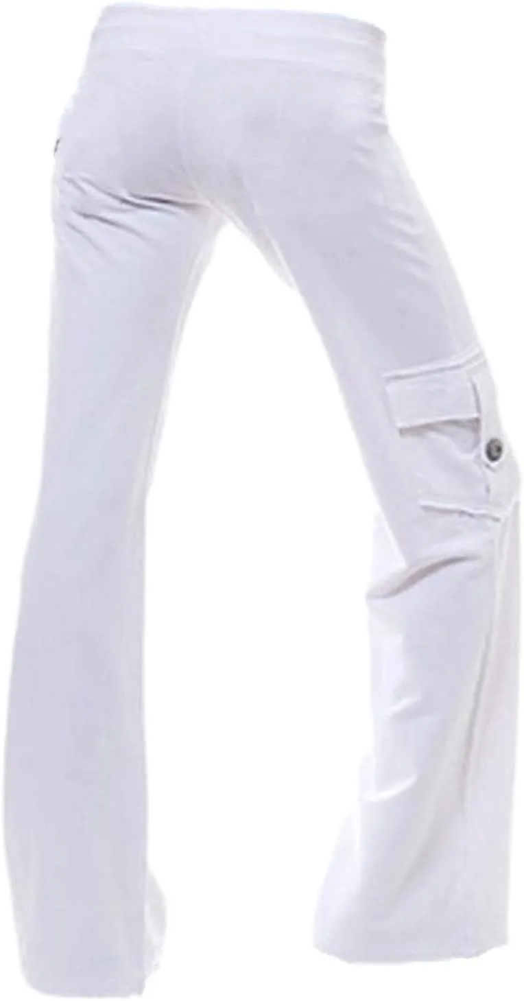 Women Workout Out Leggings Pants Solid Stretch Waist Button Pockets Yoga Gym Pants Elastic Waist Running Trousers