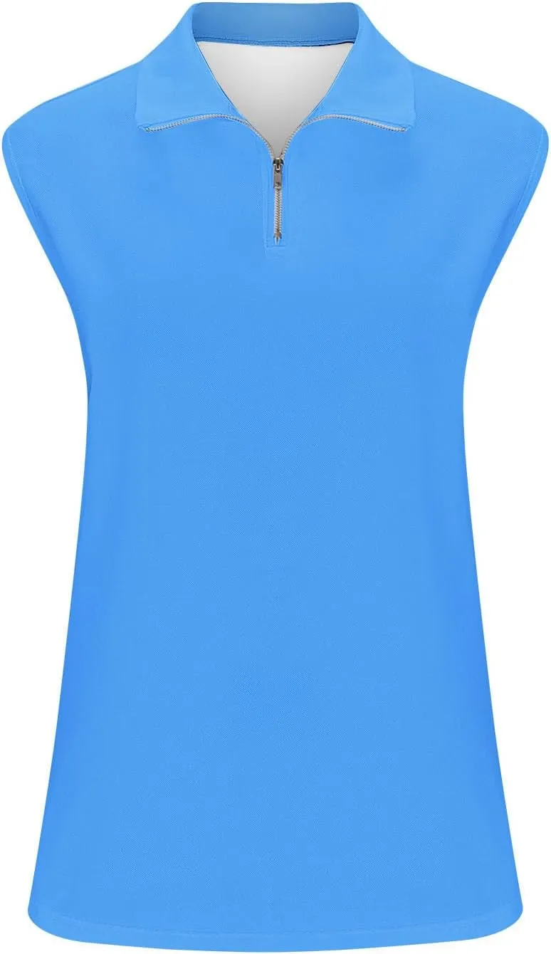 Women Workout Tank Tops Golf Tennis Shirts Zip Up Casual Summer Sport Sleeveless Top Breathable Mesh Quick Dry Tee