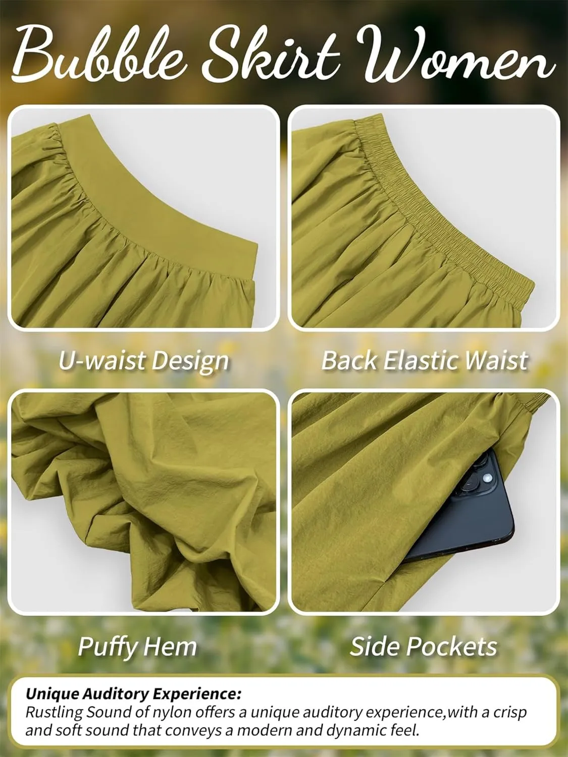 Women Y2k Bubble Maxi Skirt, Balloon Midi Skirt with Pockets, Elastic Waist Casual A Line Pleated Long Skirts