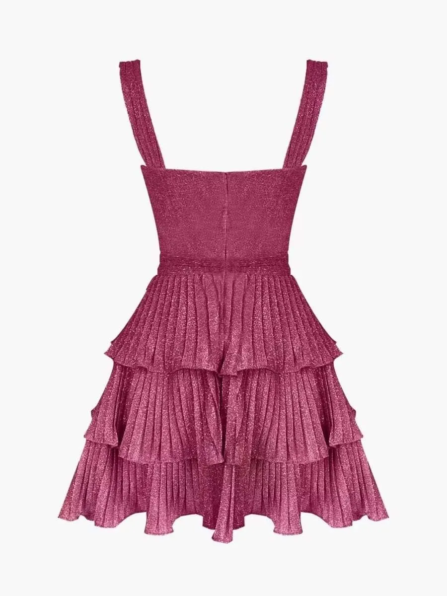 Women Y2k Sequin Mini Dress Sexy Cut Out Starfish Ruffle Tiered Dress Summer Sparkly Beach Party Sundress