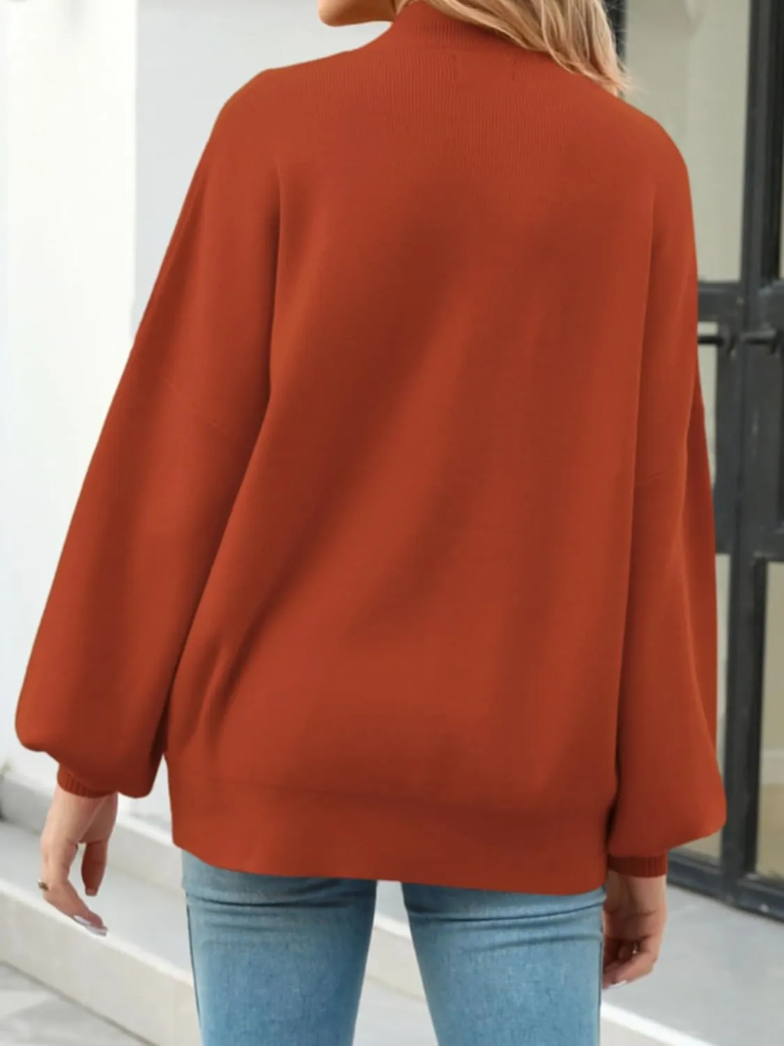 Women's 2024 Fall Fashion Mock Neck Long Lantern Sleeve Oversized Sweaters Loose Knit Pullover Sweater Tops