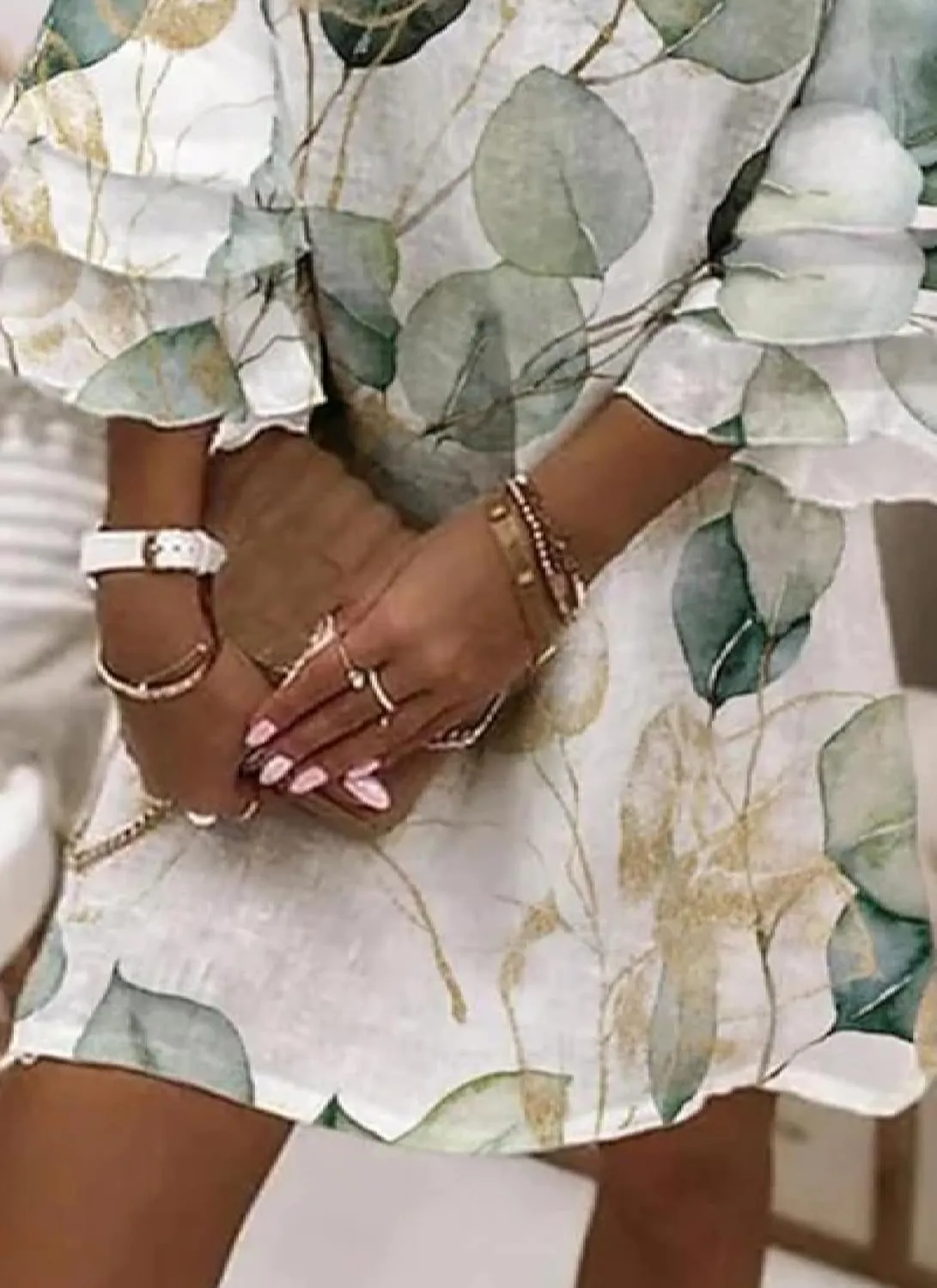 Womens 2025 Fashion Printed V-Neck Bubble Sleeve Dress Spring Summer Trendy Outfits