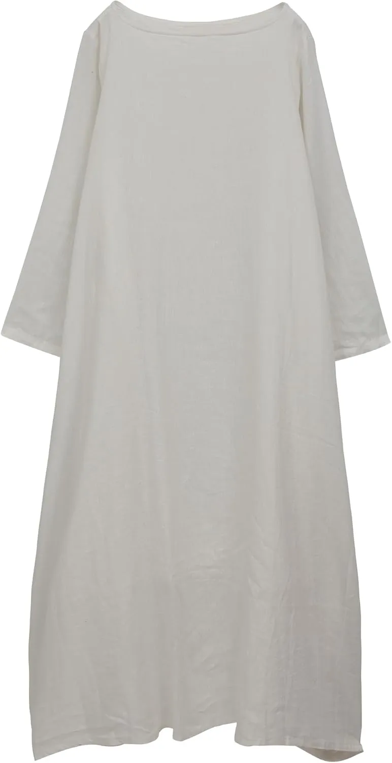 Women's 2025 Spring 100% Linen Long Dress with Long Sleeve Maxi Dress Casual Loose Fitin Solid Color Pockets