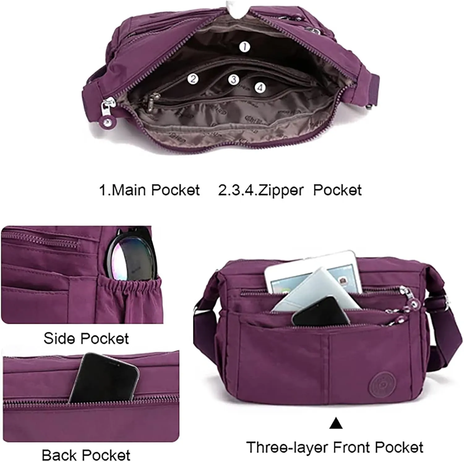 Women's Anti Theft Shoulder Bags Waterproof Nylon Crossbody Bags for Woman Trendy Cute Purse for Women Trendy(Black)