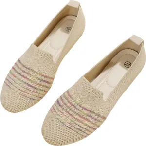Womens Ballet Flat Shoes Dress Shoe Summer Knit Round Toe Slip On Ballerina Walking Flats Sandals for Woman Low Wedge Casual