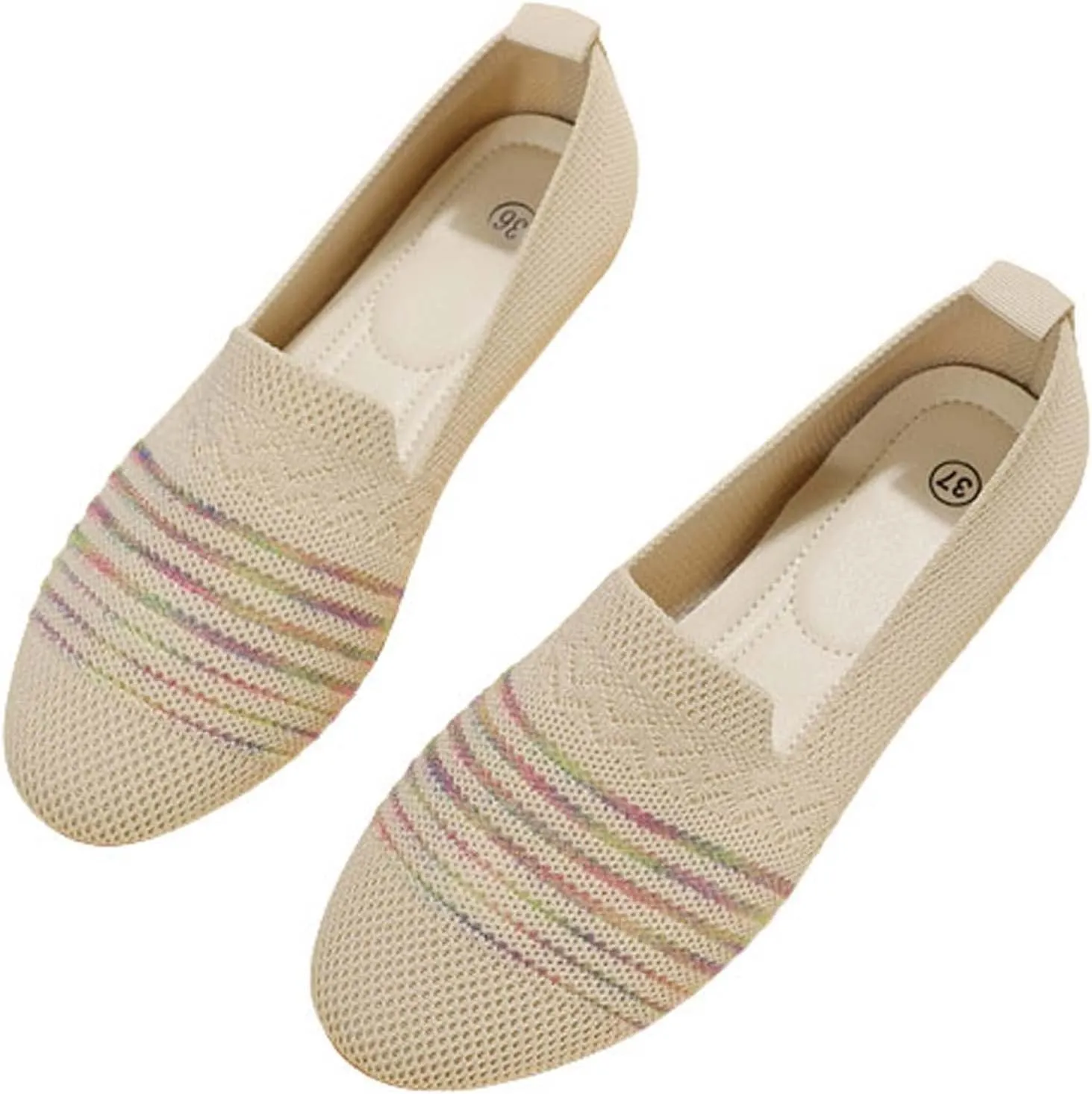 Womens Ballet Flat Shoes Dress Shoe Summer Knit Round Toe Slip On Ballerina Walking Flats Sandals for Woman Low Wedge Casual