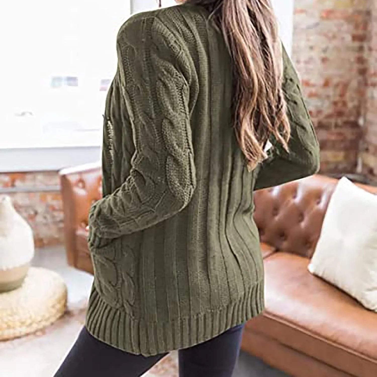 Women's Cardigan Chunky Open Front Button Sweaters with Pockets Loose Slouchy Oversized Fall Outerwear Coat