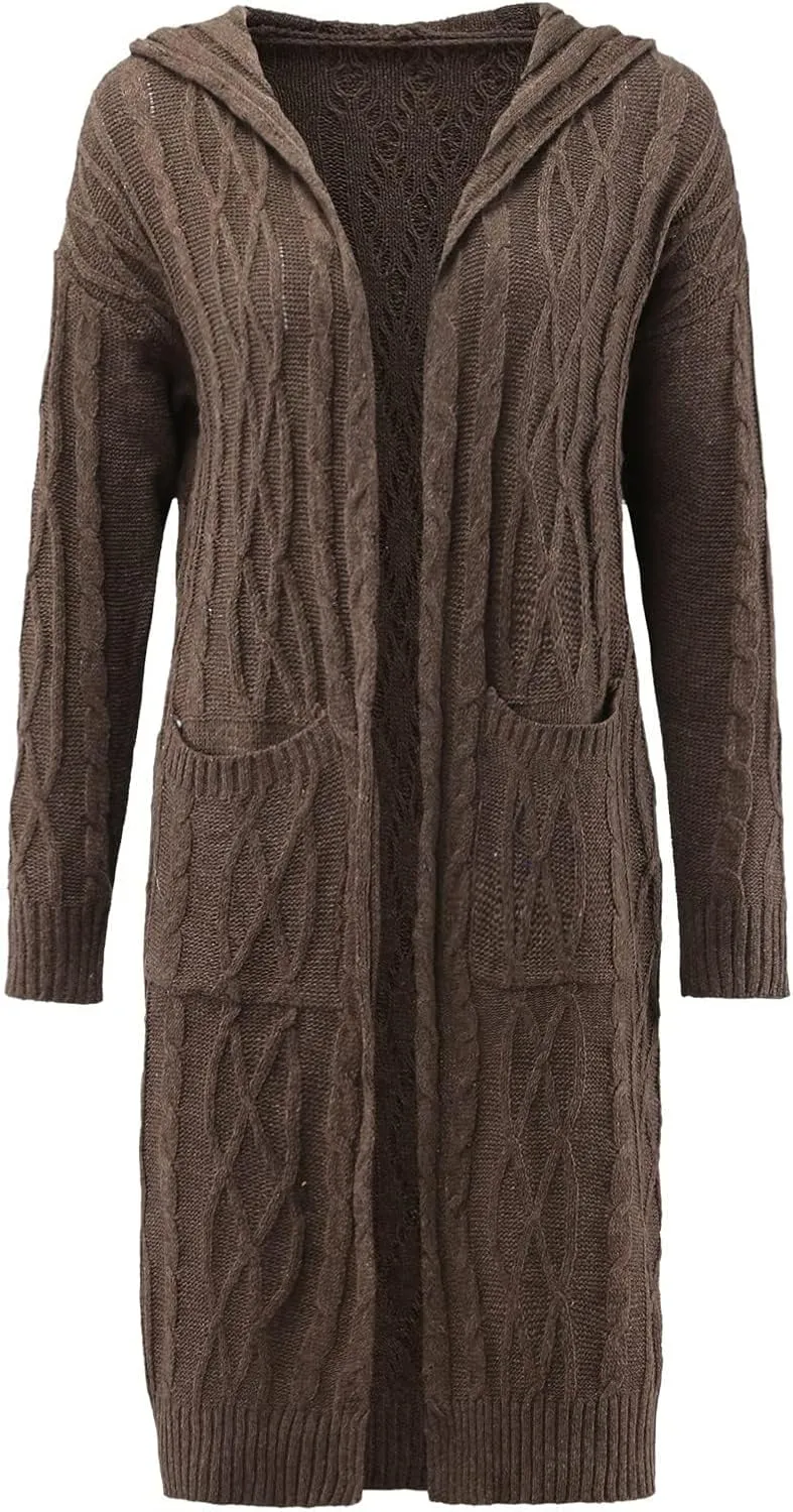 Womens Cardigan Long Sweaters Chunky Twists Cable Knitted Coats Open Front Hooded Outwear 2023 Trendy Warm Sweater