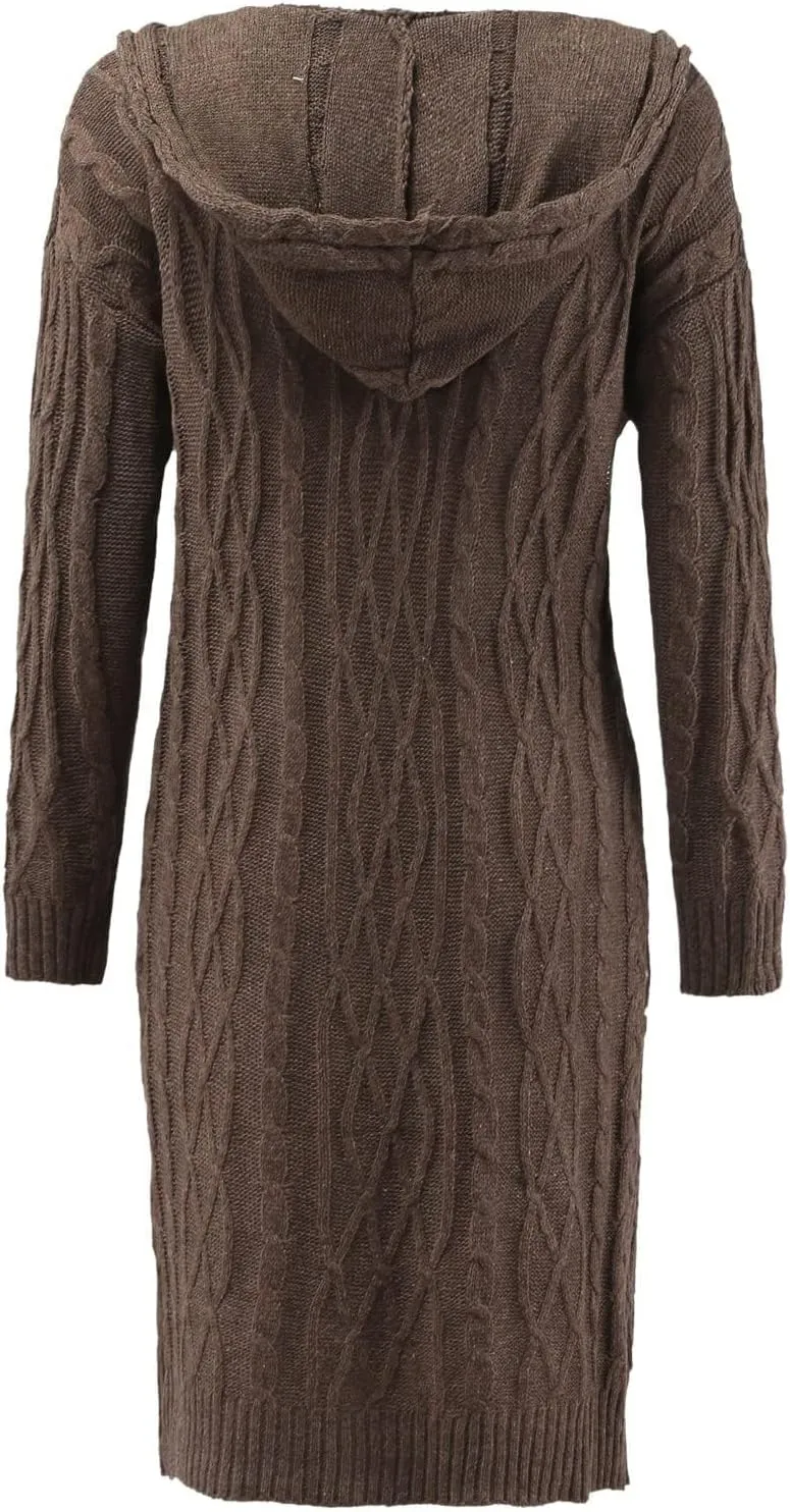 Womens Cardigan Long Sweaters Chunky Twists Cable Knitted Coats Open Front Hooded Outwear 2023 Trendy Warm Sweater
