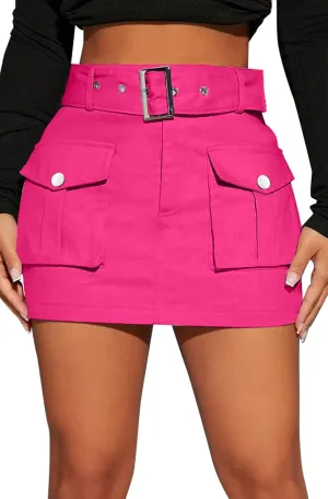 Women's Cargo Skirt Mini Cargo Skirts for Women Denim Skirt with Belt and Pocket