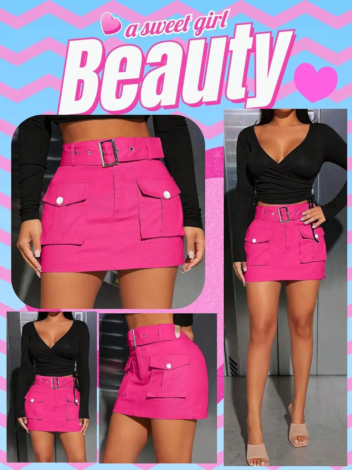 Women's Cargo Skirt Mini Cargo Skirts for Women Denim Skirt with Belt and Pocket