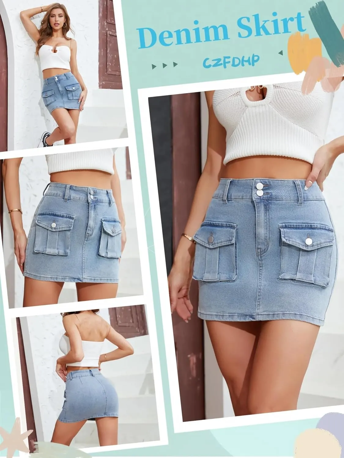 Women's Cargo Skirt Mini Cargo Skirts for Women Denim Skirt with Belt and Pocket