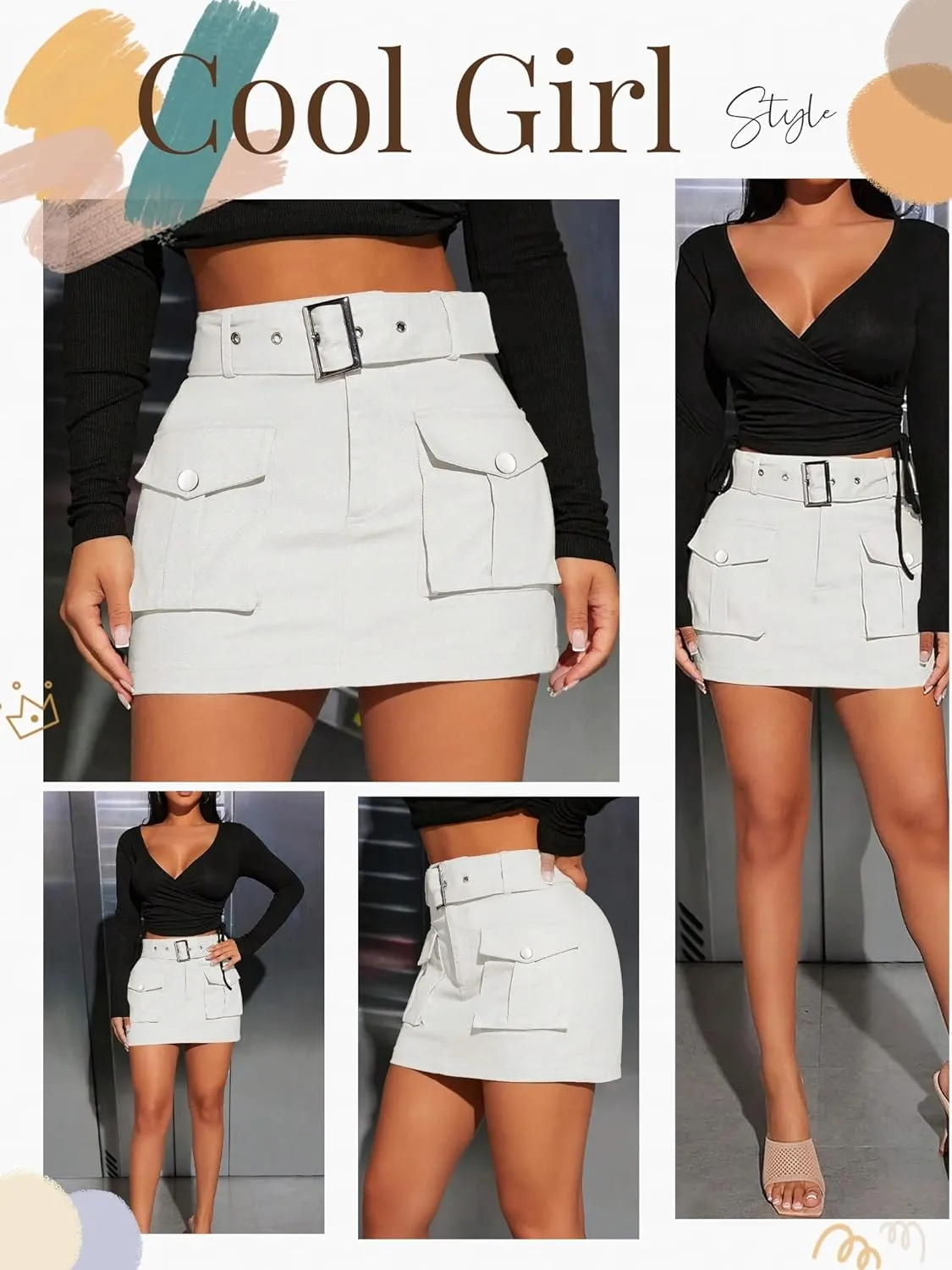Women's Cargo Skirt Mini Cargo Skirts for Women Denim Skirt with Belt and Pocket
