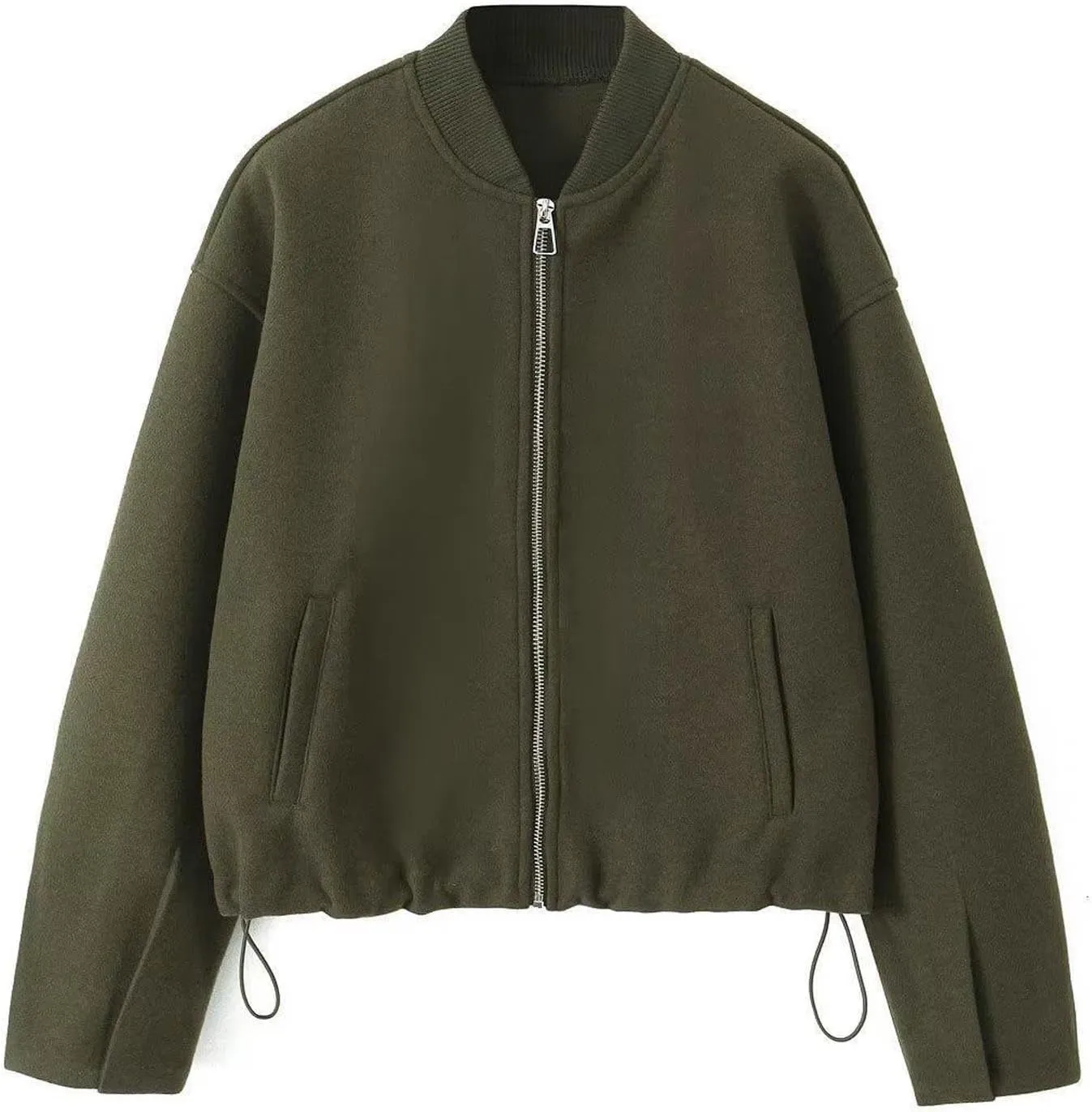 Women's Casual Oversized Wool Blend Bomber Jacket Full Zip Up Long Sleeve Active Coat Warm Cozy Cropped Trench Coats