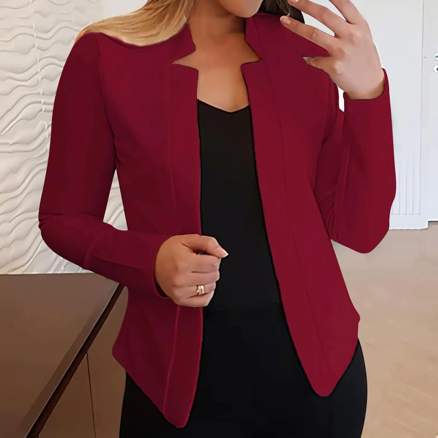 Womens Casual Pocketed Office Blazers Draped Open Front Cardigans Jacket Work Suit Tan Wool Trench Coat Women