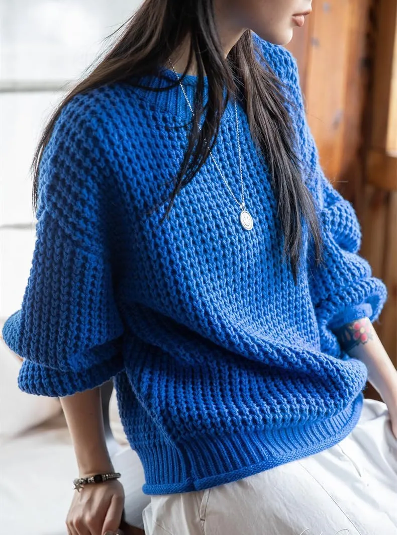 Women's Chunky Knit Oversized Sweaters Sleeve Mock Neck Jumper Tops Chunky Knit Pullover Sweater