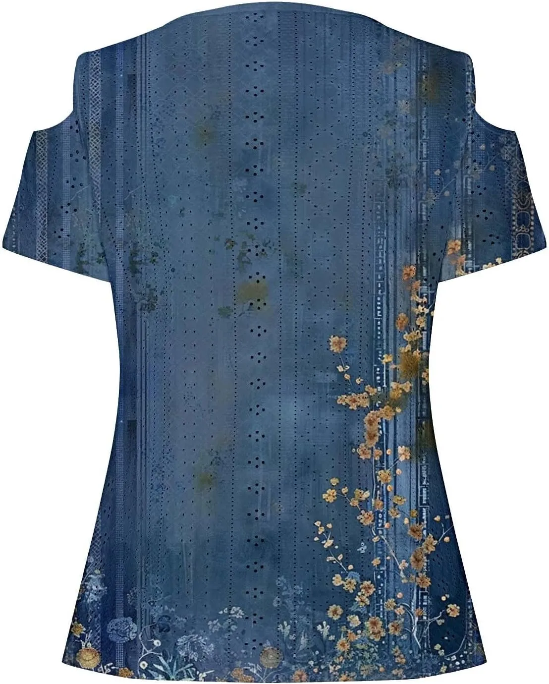 Womens Cold Shoulder Eyelet Tops V Neck Short Sleeve Floral Shirts Boho Summer Tshirt Casual Dressy Trendy Blouses