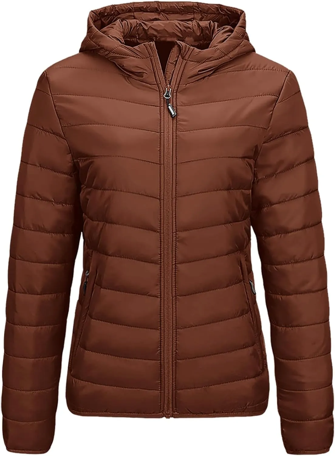 Women's Down Jacket Winter Warm Snow Coat Fashion Solid Color Long Sleeves Zipper Lightweight Cotton Parkas Jacket
