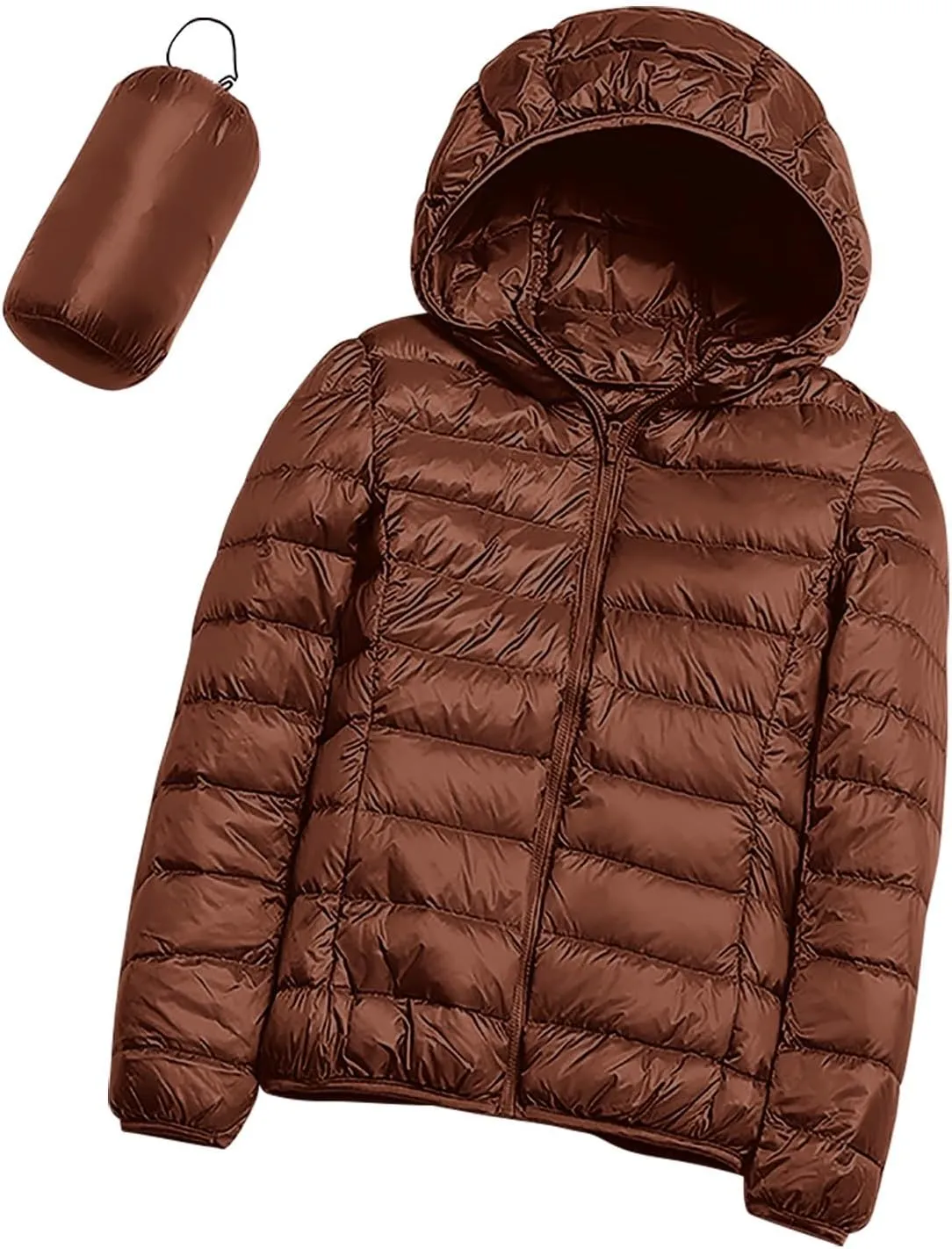 Women's Down Jacket Winter Warm Snow Coat Fashion Solid Color Long Sleeves Zipper Lightweight Cotton Parkas Jacket
