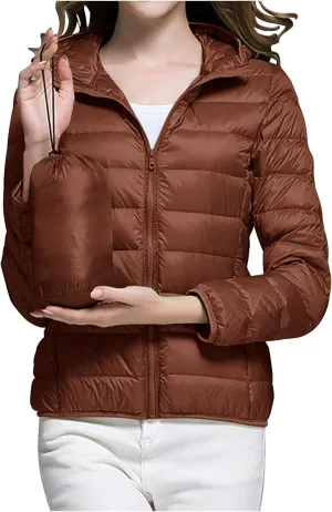Women's Down Jacket Winter Warm Snow Coat Fashion Solid Color Long Sleeves Zipper Lightweight Cotton Parkas Jacket