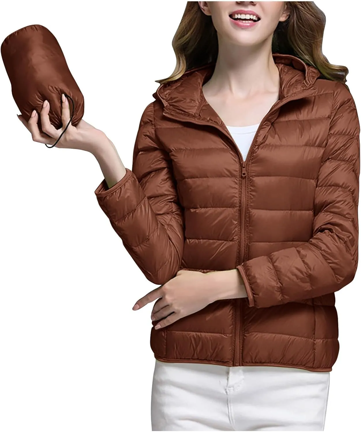 Women's Down Jacket Winter Warm Snow Coat Fashion Solid Color Long Sleeves Zipper Lightweight Cotton Parkas Jacket