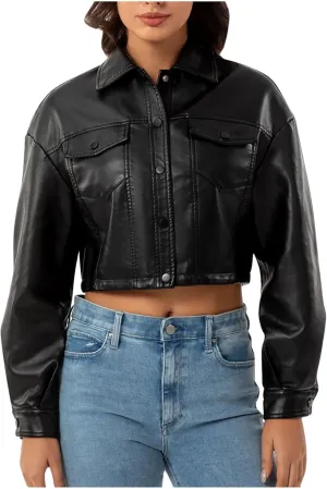 Women's Faux Leather Jacket Zip Up Cropped Bomber Jacket Moto Biker Motorcycle Jackets Fall Fashion Y2k Clothes 2024
