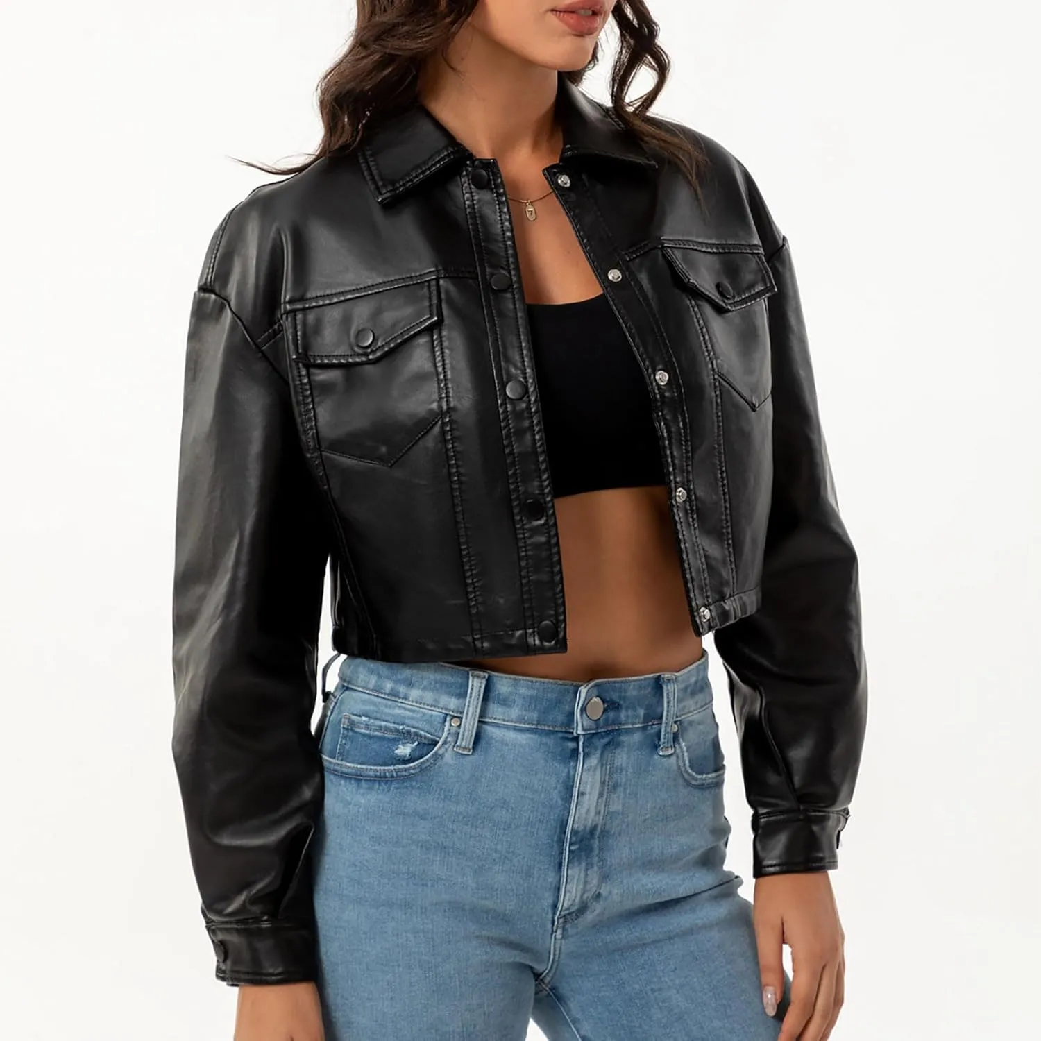 Women's Faux Leather Jacket Zip Up Cropped Bomber Jacket Moto Biker Motorcycle Jackets Fall Fashion Y2k Clothes 2024