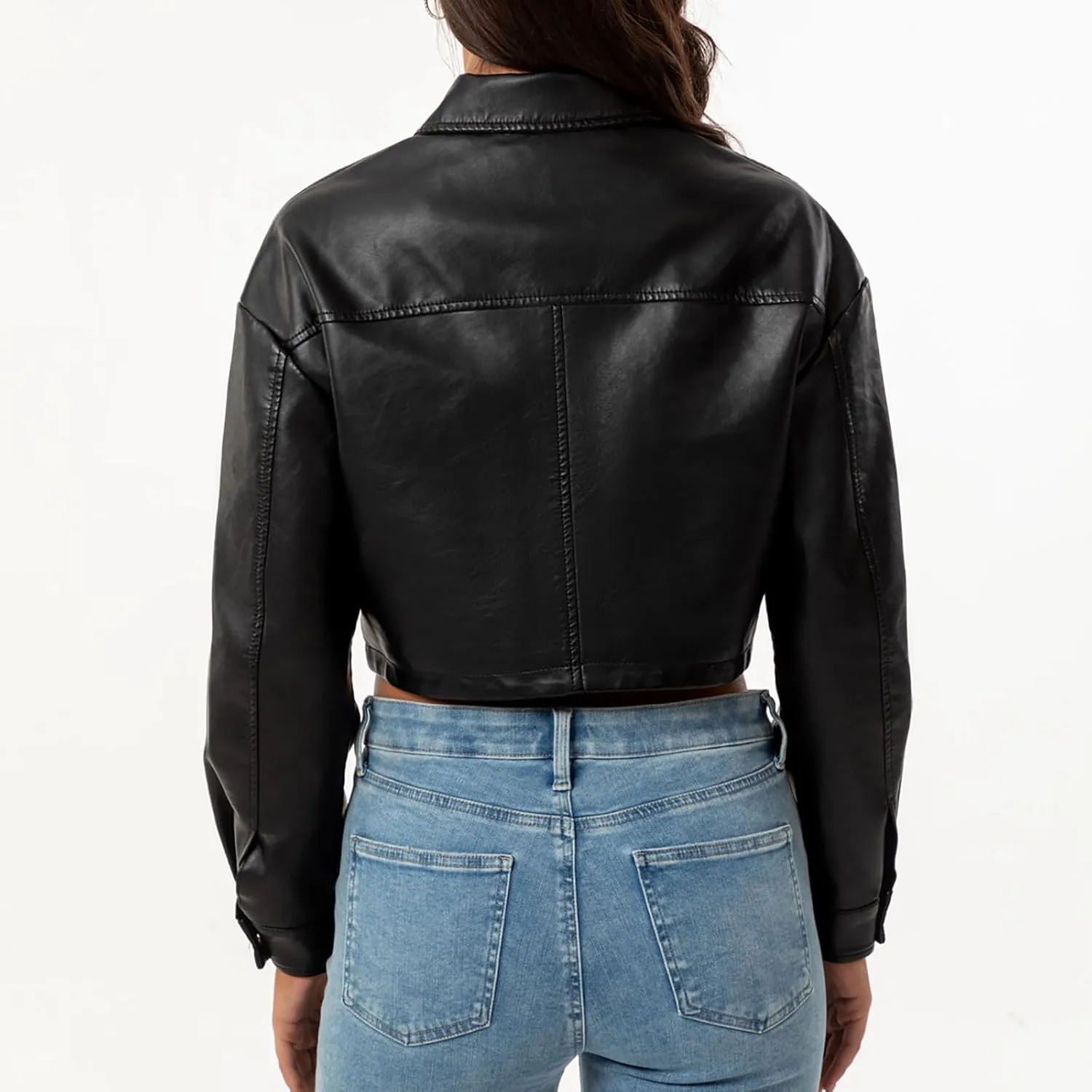 Women's Faux Leather Jacket Zip Up Cropped Bomber Jacket Moto Biker Motorcycle Jackets Fall Fashion Y2k Clothes 2024