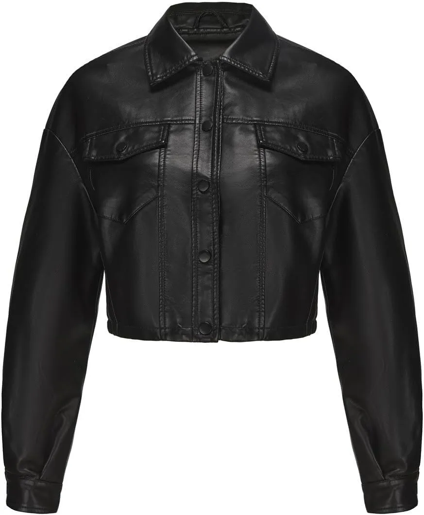 Women's Faux Leather Jacket Zip Up Cropped Bomber Jacket Moto Biker Motorcycle Jackets Fall Fashion Y2k Clothes 2024