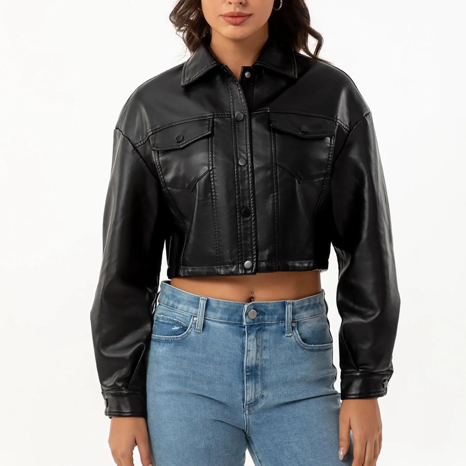 Women's Faux Leather Jacket Zip Up Cropped Bomber Jacket Moto Biker Motorcycle Jackets Fall Fashion Y2k Clothes 2024