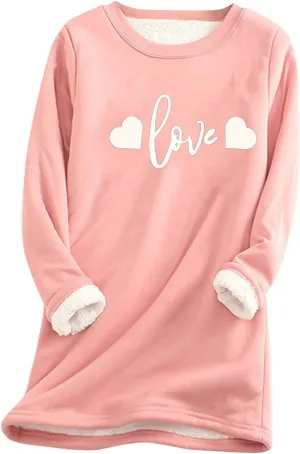 Womens Fleece Crewneck Sweatshirt Sherpa Lined Sweatshirt Thermal Sweatshirt Warm Winter Pullover Sweatshirt