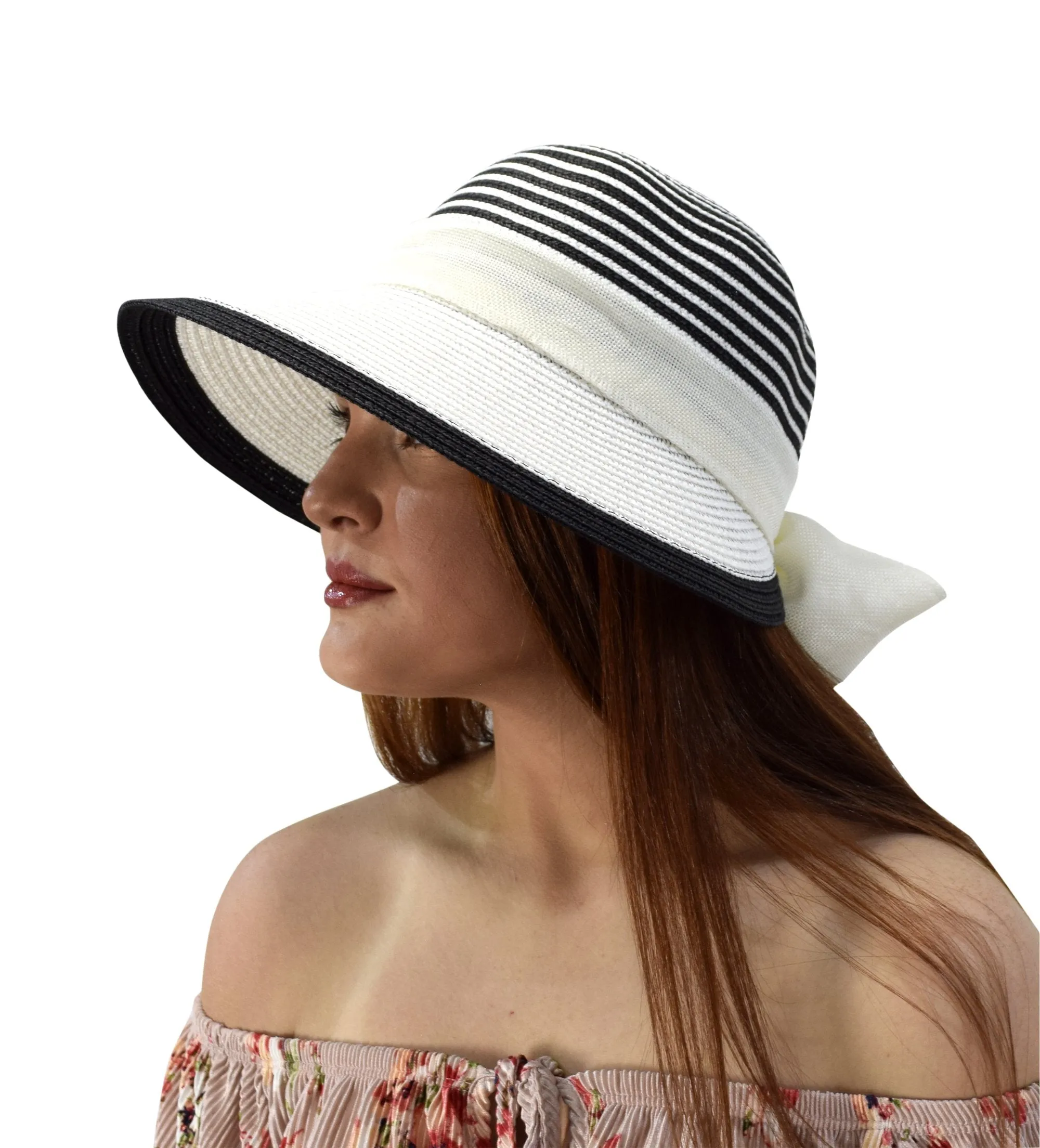 Womens Floppy Bow Knot Asymmetric Wide Brim Panama Sun Hat