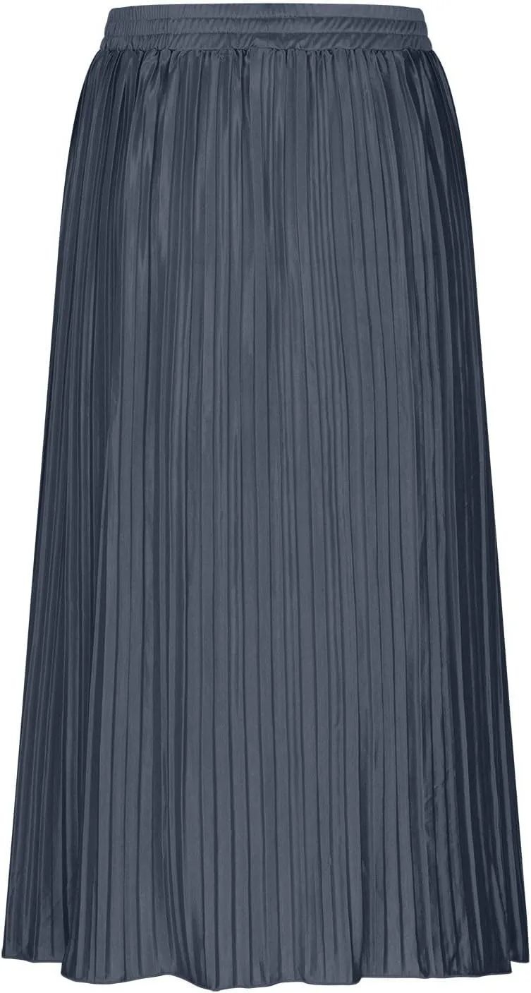 Women's Flowy Maxi Skirt 2025 Summer Pleated High Waisted Casual Long Skirts with Pockets Solid Color Button Dress