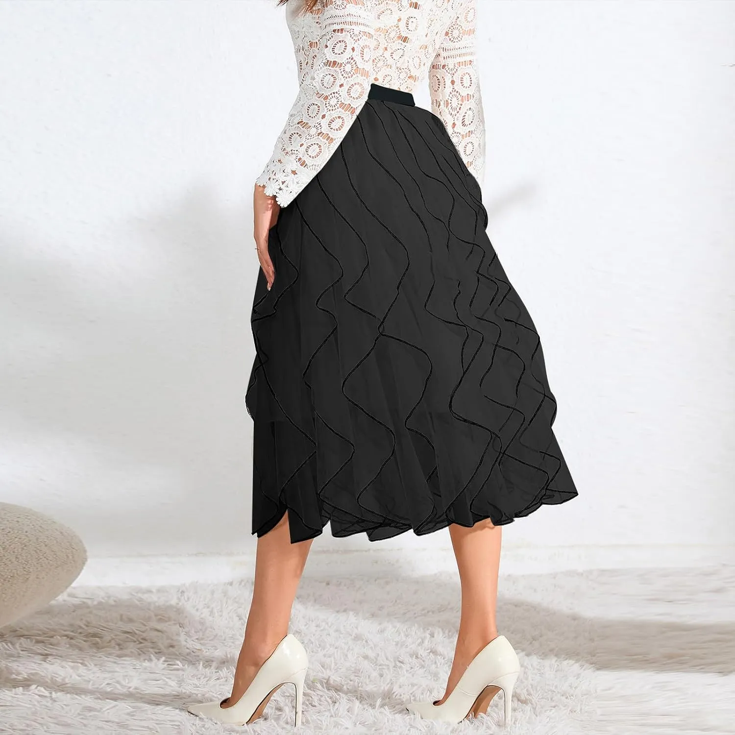 Women's Flowy Mid-Calf Length Skirts Casual Trendy High Waist Midi Skirt Elegant A Line Summer Bohemian Skirt