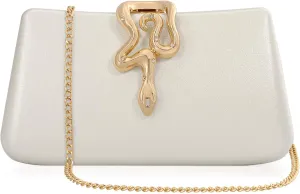 Women's Formal Evening Clutch Purse Synthetic Leather with Snake Clasp, Detachable Strap for Wedding, Prom, Party