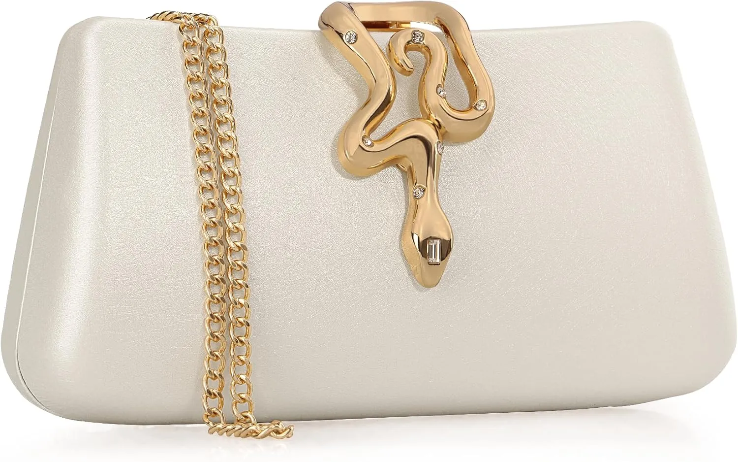 Women's Formal Evening Clutch Purse Synthetic Leather with Snake Clasp, Detachable Strap for Wedding, Prom, Party