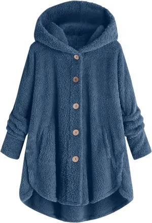 Womens Fuzzy Fleece Sherpa Hoodies Fashion Button Down Teddy Coat Oversized Sweatshirt with Pockets Jackets Cardigan